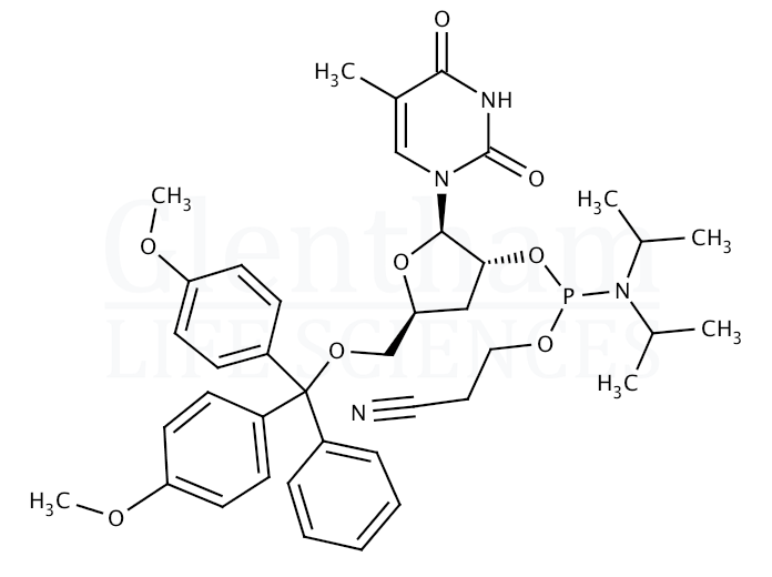 Structure for 3''-Deoxy-5''-O-DMT-5-methyluridine 2''-CE phosphoramidite