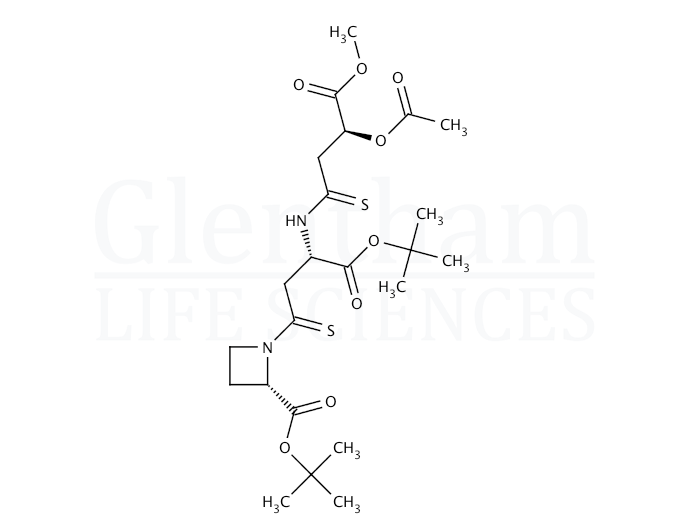 Structure for (2S,3S,3''''S)-N-[3-(3-Acetoxy-3-methoxycarbonylpropanamido)-3-tert-butoxythiocarbonylpropanoyl]azetidine-2-thiocarboxylic acid tert-butyl ester